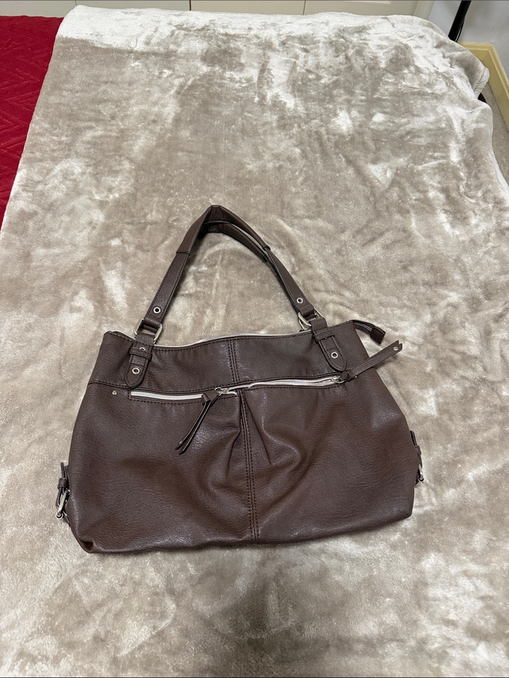 Relic Dark Brown Shoulder Tote with Front Zip Pocket